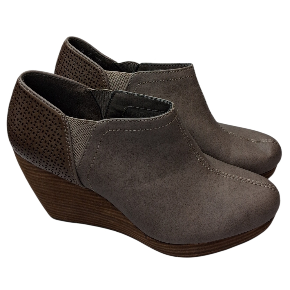 Dr Scholls Women's Gray Taupe Faux Leather Wedge Ankle Boots Size 9